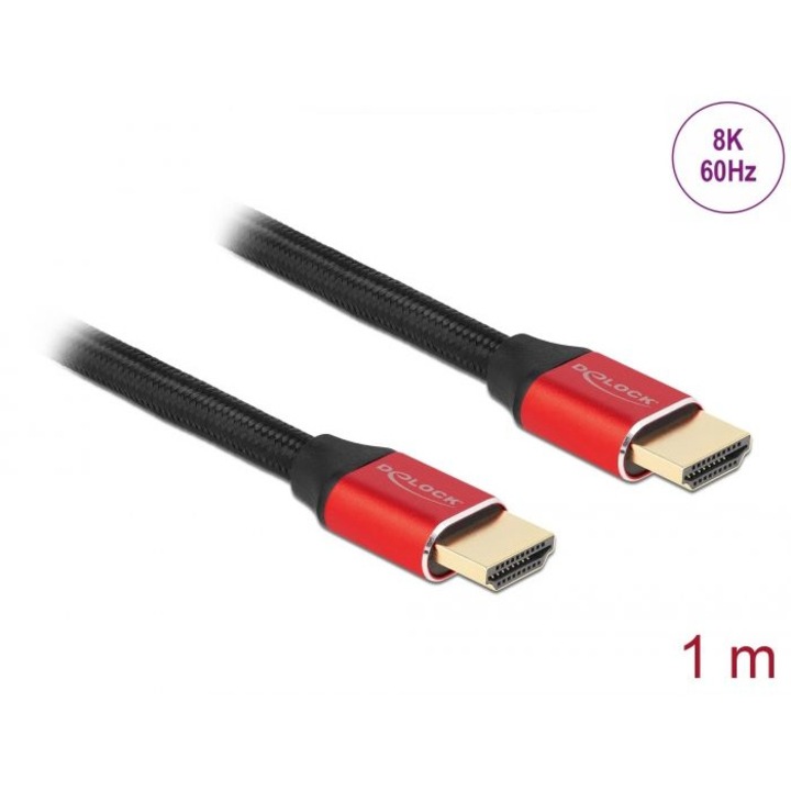 Кабел, DeLock Ultra High Speed HDMI 48 Gbps 8K 60 Hz 1m черен/червен, 218614