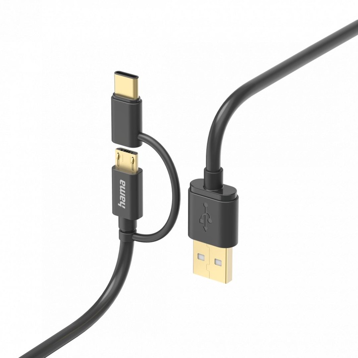 Cablu de date, Hama, USB/USB Type-C 2in1, 1 m, Negru