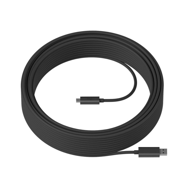 Cablu de date si incarcare, Logitech, USB-A/USB-C, 10m, Gri
