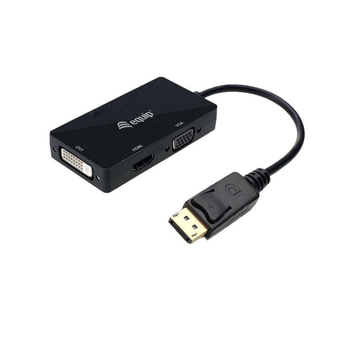 DisplayPort към VGA HDMI DVI адаптер, EQUIP, черен