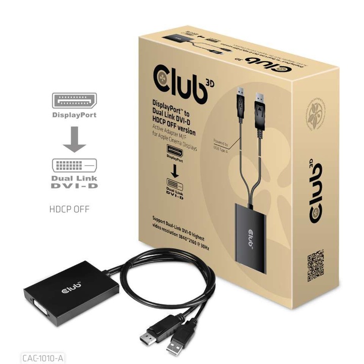 Club3D DisplayPort to Dual Link DVI-D Active Adapter for Apple Cinema Displays, 211072, Speciális átalakító