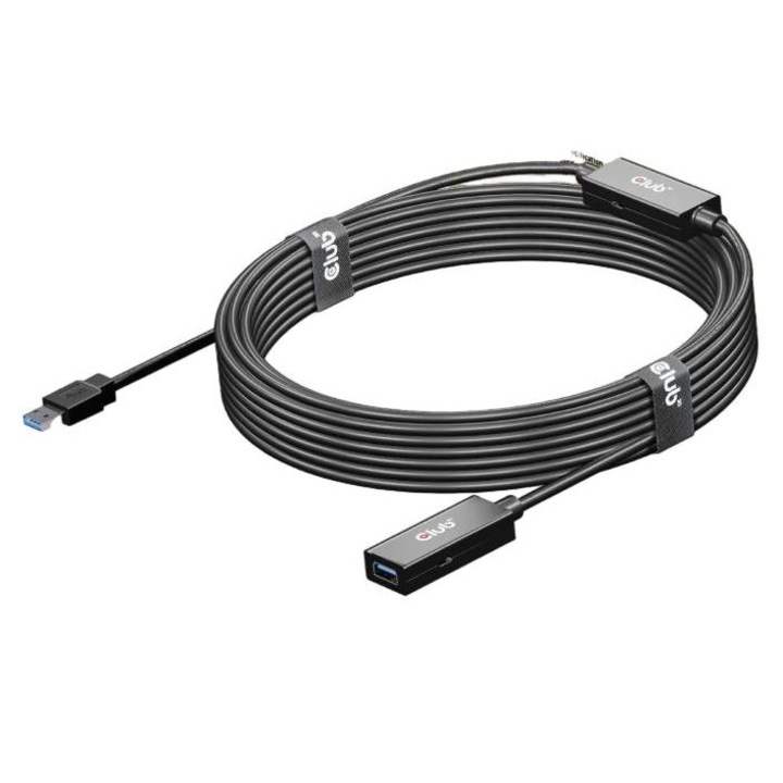 Кабел CLUB3D USB мъжко към USB женско, 15 м, Черен