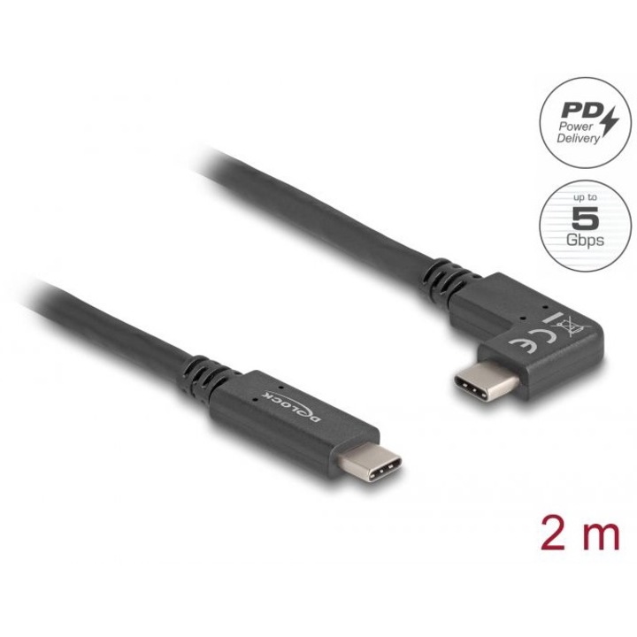 USB-kábel C típusú, Delock, 2m, fekete
