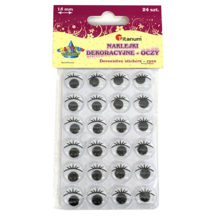24 db kerek öntapadó szem készlet pillákkal, Titanum, 15mm