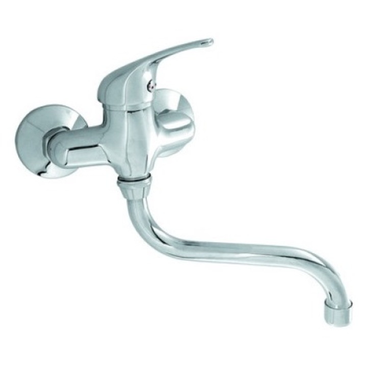 Fali csaptelep, Titania IRIS, króm, forgókaros, mosogatóhoz és mosdóhoz, 100x225mm, ezüst