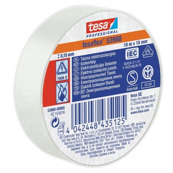 Banda izolatoare Tesa, PVC, 15x10, Alb
