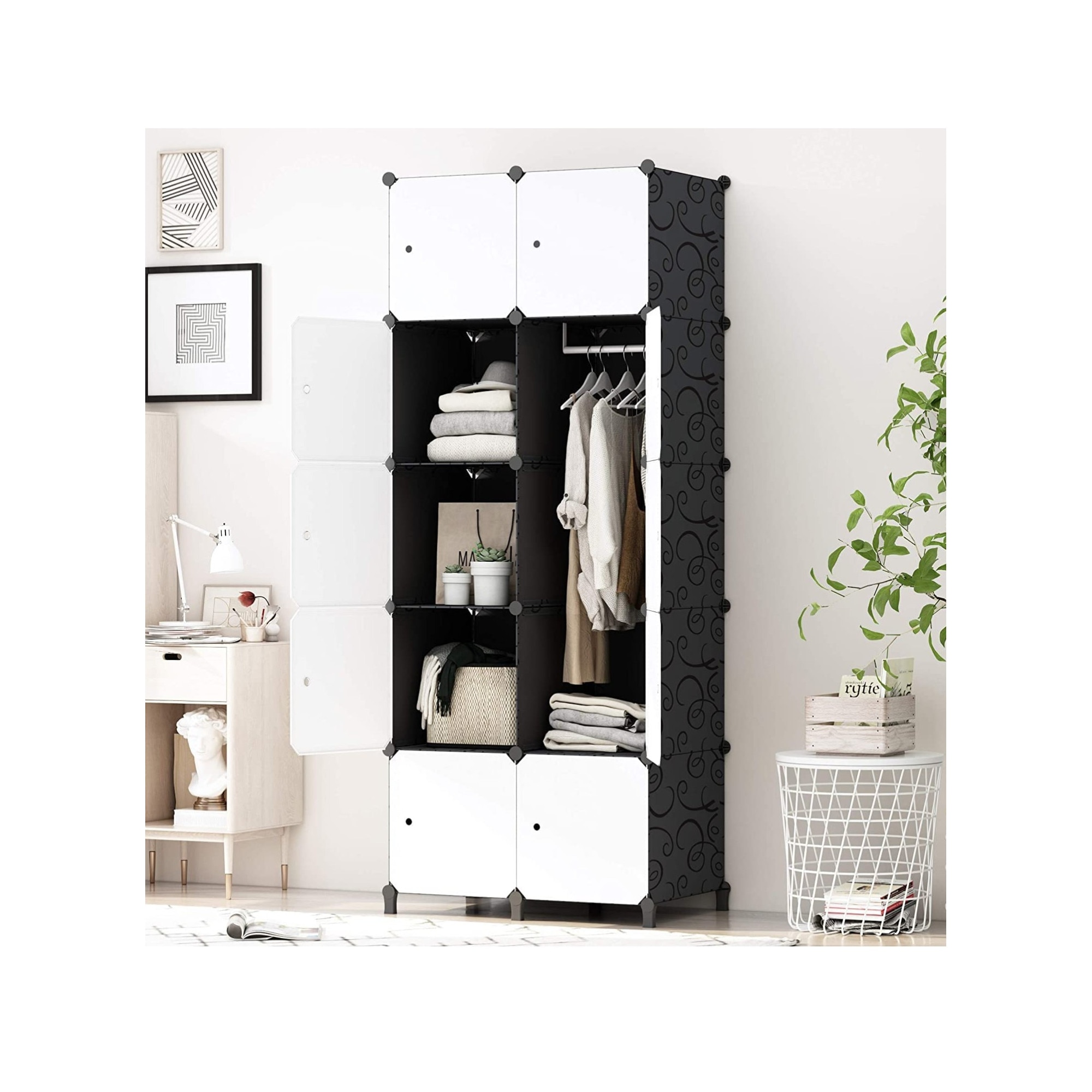 Dulap modular, WALALLA, Plastic/Otel, 75x47x183cm, Negru/Alb - eMAG.ro