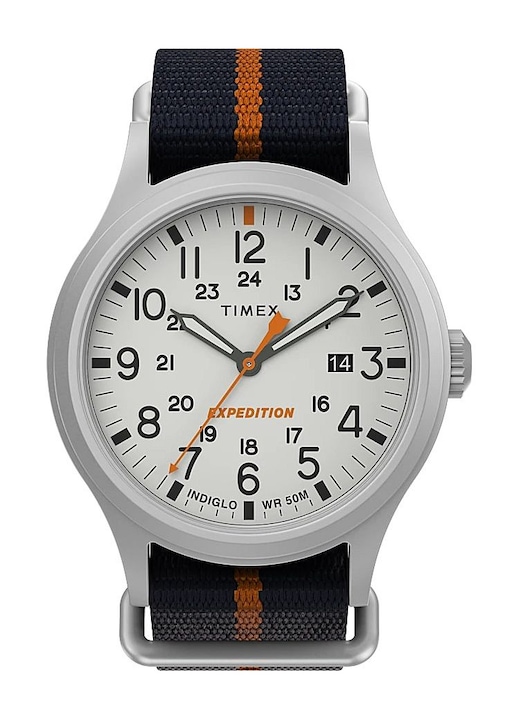 Ceas barbati, Timex, Textil/Metal, 5 ATM, Quartz, Multicolor