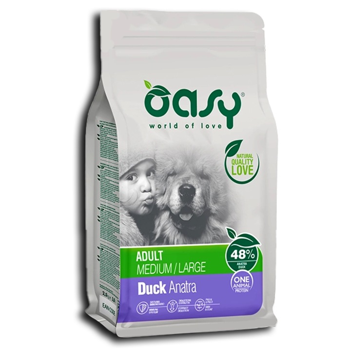 Oasy One Protein M/L Felnőtt kutyatáp, kacsa, 2,5 kg