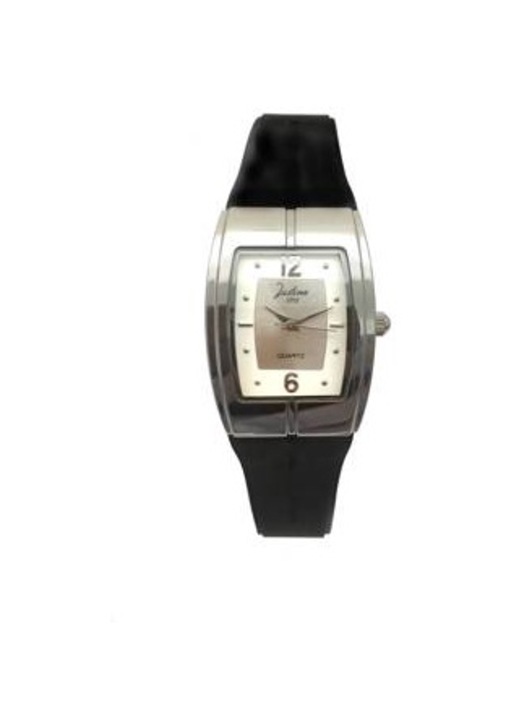 Ceas dama, Justina, Otel/Cauciuc, 24 mm, Negru/Argintiu