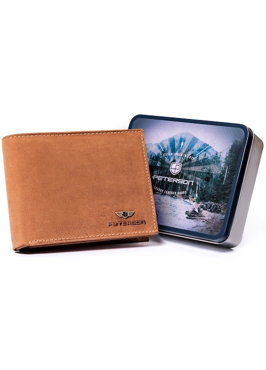 Portofel barbati, Peteroson, Piele naturala, Bej