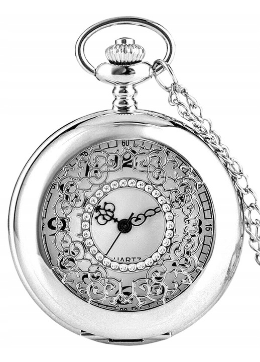 Ceas de buzunar pentru barbati, Edibazzar, Metal/Aluminiu, 37 cm, 4.5 cm, Argintiu