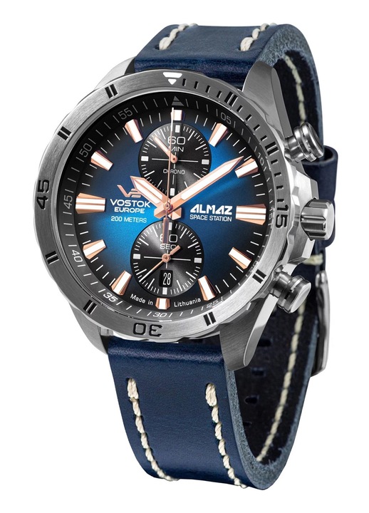 Ceas barbatesc, Vostok Europe, Inox/Piele naturala, Albastru