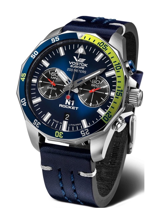 Ceas barbatesc, Vostok Europe, Inox/Piele naturala, Albastru/Argintiu