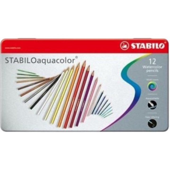 Creioane colorate, Stabilo, Aquacolor, 12 buc
