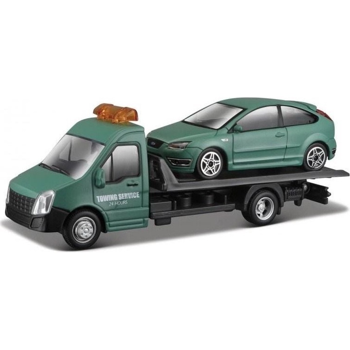 Set remorca+masina, Bburago, Plastic, Verde\Negru