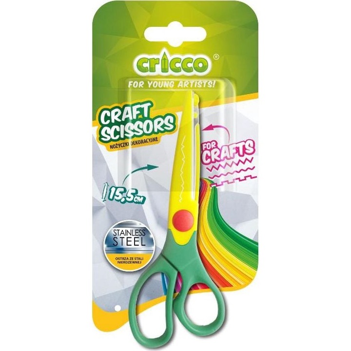 Iskolai olló, Cricco Craft, Rozsdamentes acél, 15,5 cm