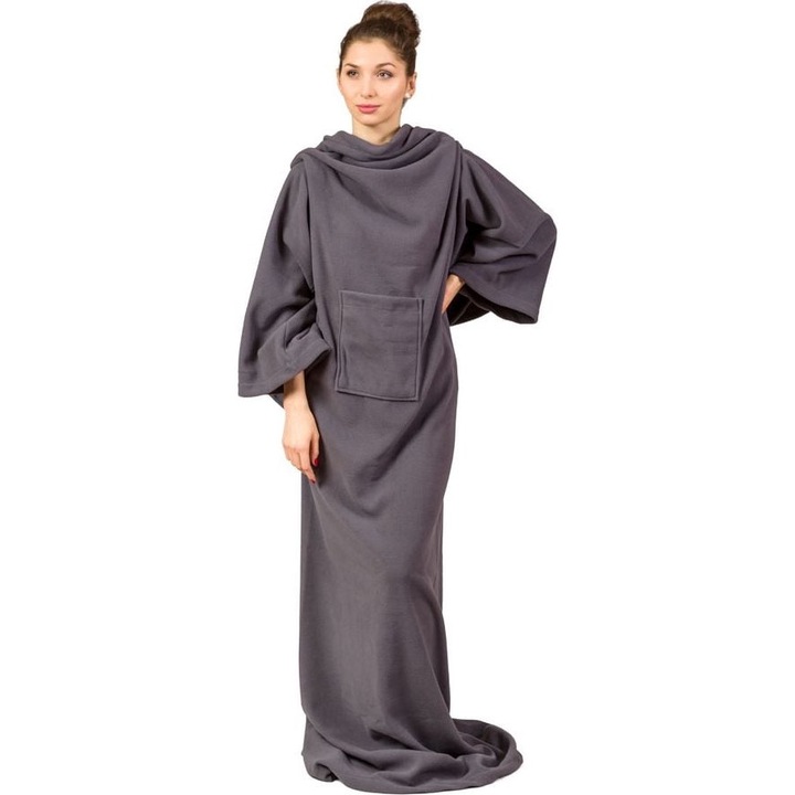 Patura cu maneci, Froster, Fleece, 145x205cm, Gri