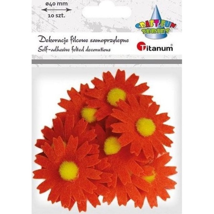 Set 10 decoratiuni din fetru titanium 3D, Flori, Portocaliu