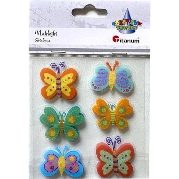 Комплект от 6 3D стикера с пеперуди, Titanum, микс, многоцветни