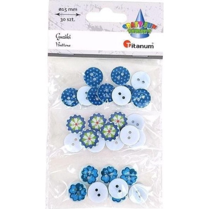 Set 30 nasturi rotunzi, Titanum, Plastic, 15mm, Albastru