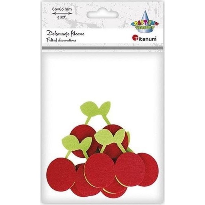 Set 5 cirese 3D din fetru, Titanum rosu si verde