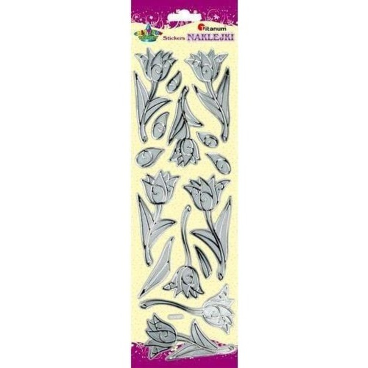 Stickere decorative Titanum, flori, transparent/silver