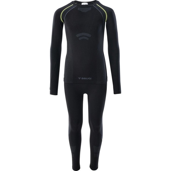Set de lenjerie termica pentru copii, Brugi, Poliester/Poliamida, Negru, 134-152 cm