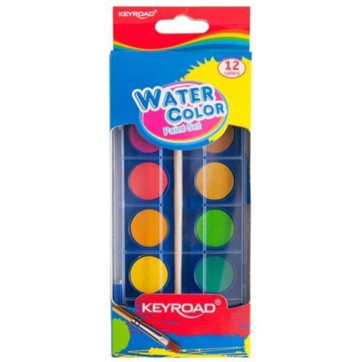 Acuarele cu pensula, Keyroad, 12 culori, Multicolor