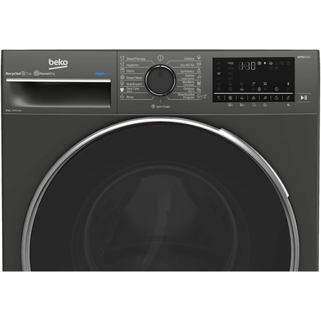 Masina de spalat rufe Beko B5WFU58418, 8 kg, 1400 rpm, Clasa A, AquaTech, SteamCure, Recycled Tub, Motor ProSmart Inverter, Homewhiz through Bluetooth, AddXtra, Steam, Negru