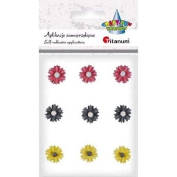 Set 9 decoratiuni unghii, Titanum, flori autocolante, rasina, coral/gri/galben deschis