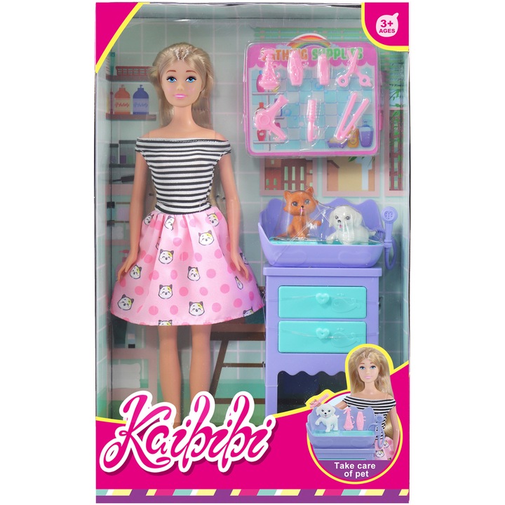 Комплект кукла Mappy, 29 см, С домашен любимец и аксесоари за грижа
