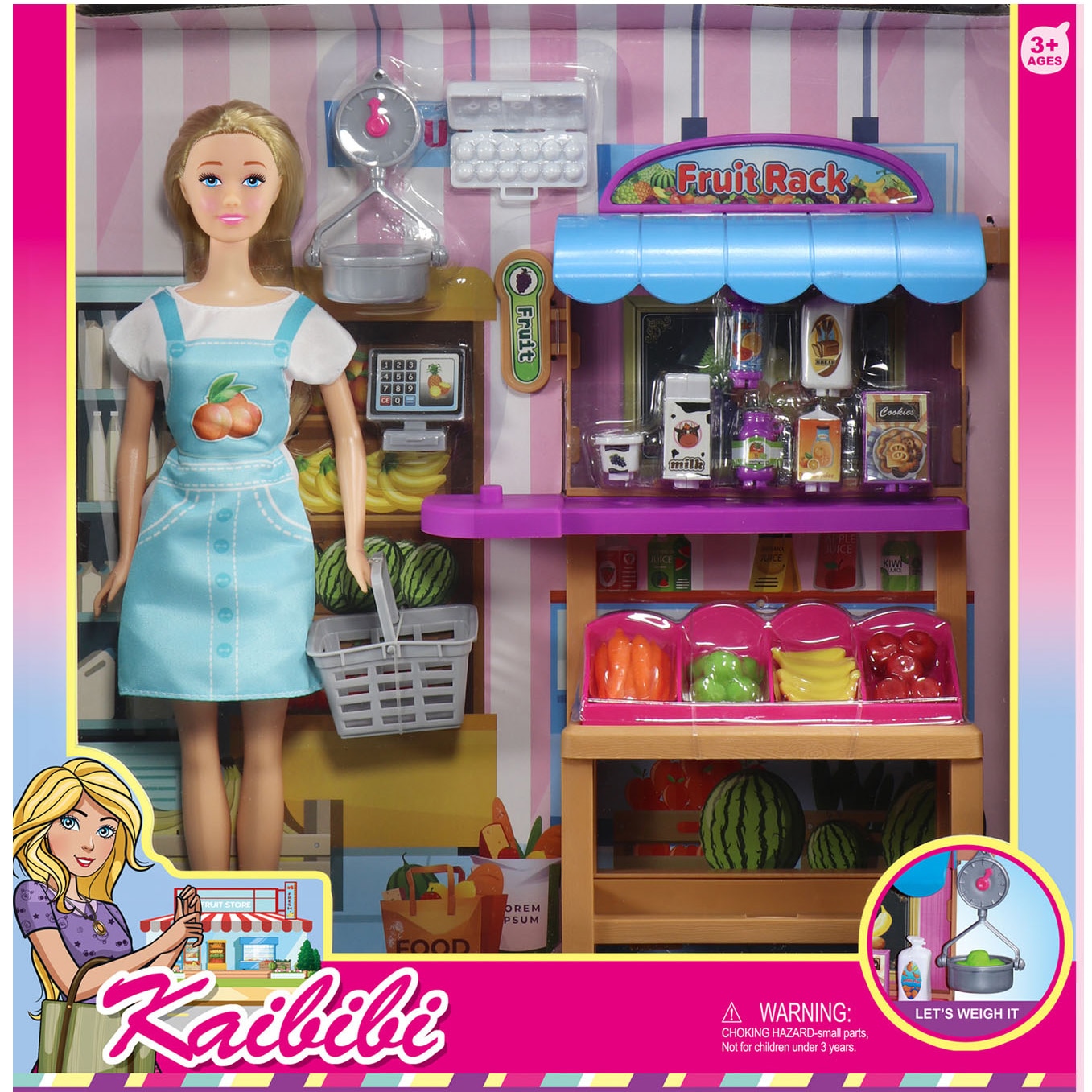 Set papusa Mappy 29 cm, cu raftul cu fructe