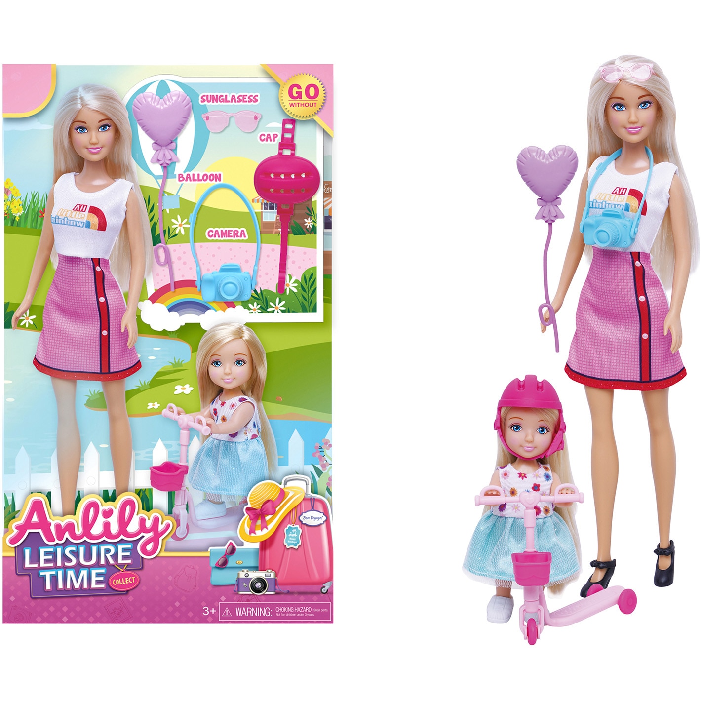 Set 2 papusi Mappy 29 cm, cu trotineta si accesorii