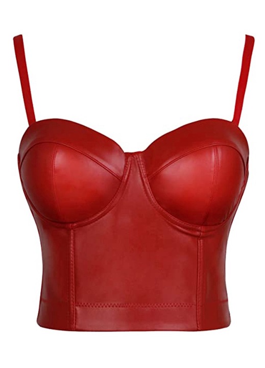Дамски корсет с бюстие, JeiibrZui, памук/кожа, червен, 38 EU