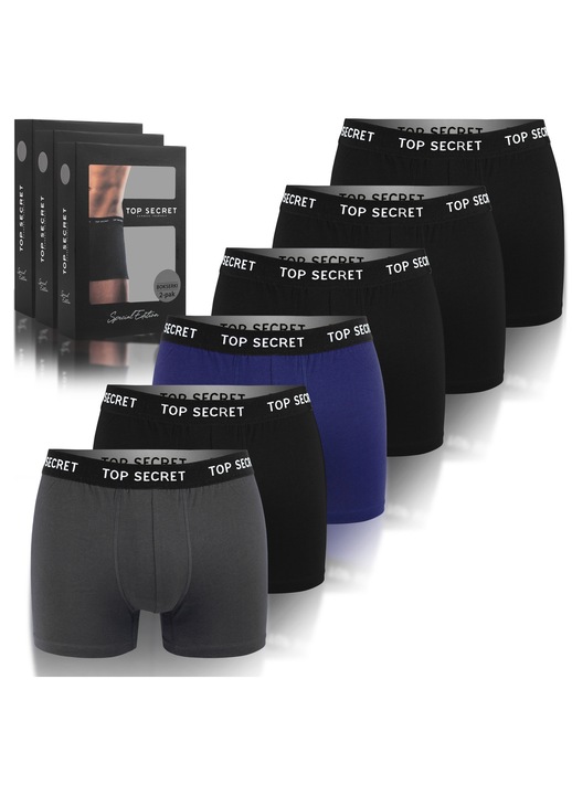 Set 6 Boxeri Barbati, Top Secret, Bumbac, Multicolor, BM901, Negru/Gri/Multicolor/Albastru