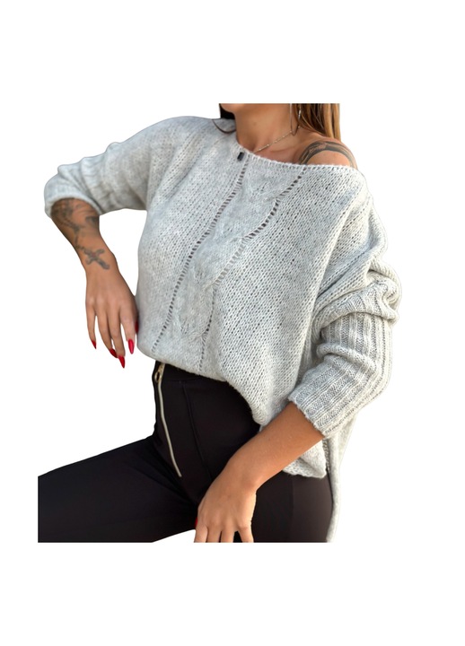 Pulover dama, Och Bella, Lana, Gri, One size