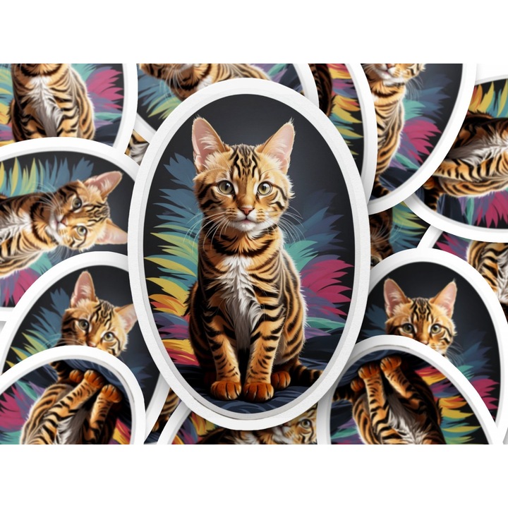 3 darabos készlet, Dekoratív matrica, Toyger macska, Vízálló, NO1315, 6 cm, Többszínű,