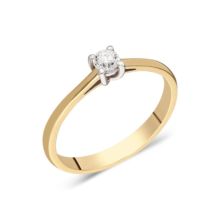 Inel VAV, Aur Galben 14K, cu Diamant Priceless, marime 54, 1.80 g, 0.17 CT