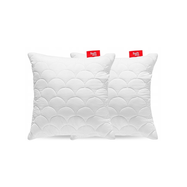 Set de 2 perne antialergice matlasate ideala pentru dormit 2 x 50x50 cm alb, Softimi, groase, cu fermoar, din microfibra, certificat OEKO-TEX, suport confortabil pentru cap si gat, husa detasabila, lavabila la 60°C
