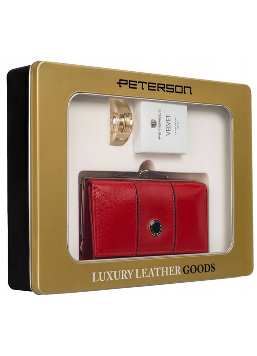 Set portofel pentru dama, Peterson, Portofel dama, Apa de parfum, Rosu