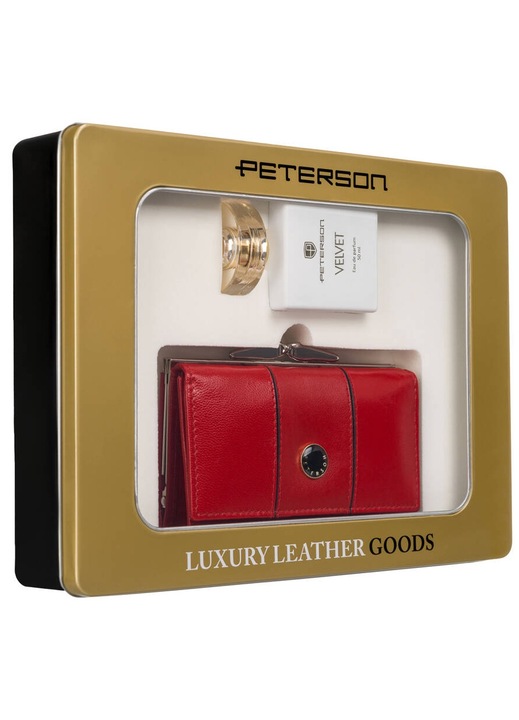 Set portofel pentru dama, Peterson, Portofel dama, Apa de parfum, Rosu