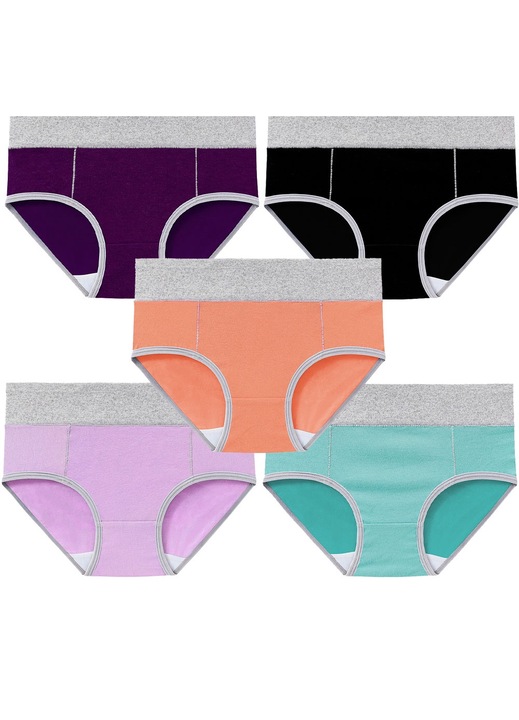 Комплект 5 дамски бикини QttvbTna памук полиестер многоцветни, препоръчителни за талия 72-82 см, One Size INTL