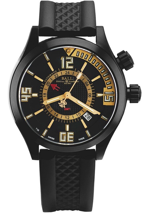 Мъжки часовник, Топка, Неръждаема стомана/Каучук, 30 ATM, Черен