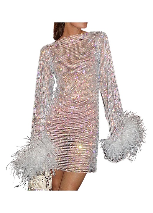 Rochie Seara Pene, Jeiibrzui, Nailon/Panza metalica, Alb, Alb