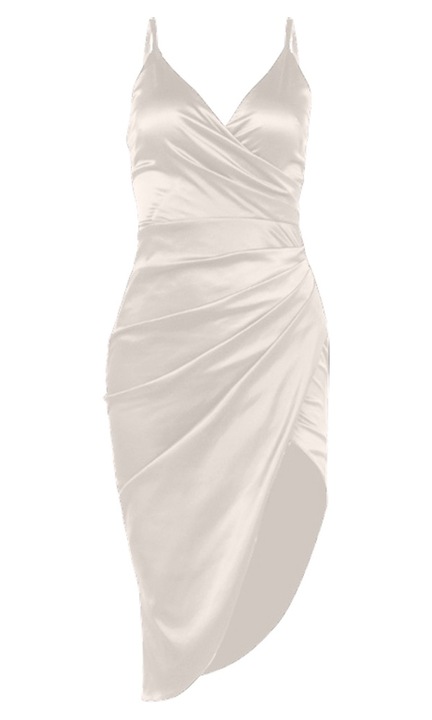 Дамска миди рокля QttvbTna. Сатен, Бяло, L