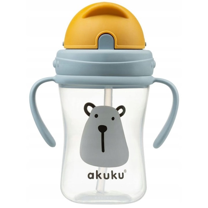 Cana cu pai din silicon 300 ml Akuku A0203, Gri 9-12 luni