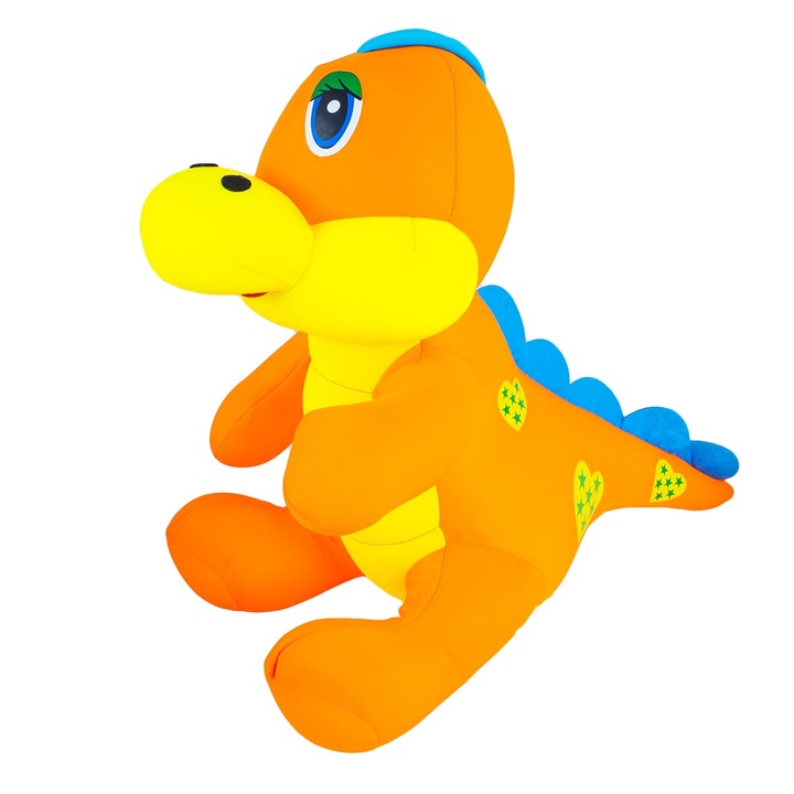 Jucarie Dinozaur material textil cu granule, 32x18.5x29 cm, Portocaliu, Robentoys®