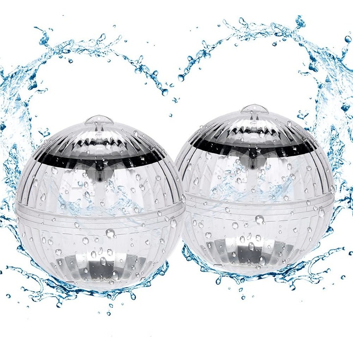 2 db úszó napelemes lámpa készlet a medencéhez, QttvbTna, műanyag, gömb, átlátszó, 10cm