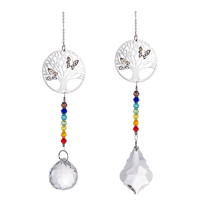 Bagoly ablakdísz színes kristályokból, 2 darabos szett, karácsonyi, esküvői dekoráció